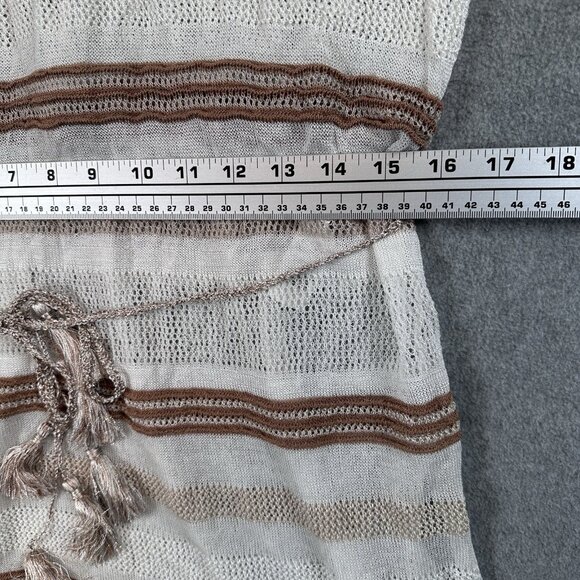 Chicos Cover Up Striped Open Knit Tassel Tie Waist Tunic Dress Beige Tan Medium - Picture 7 of 12